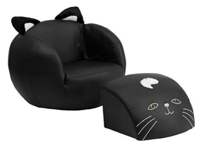 Black Kitty Cat Chair With Footstool